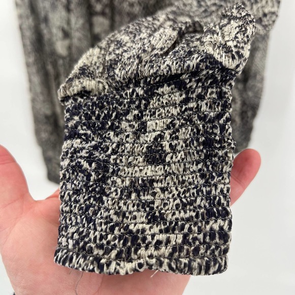 Free People Womens Roma Chiffon Top Medium Black Gray Snake Combo Ruffle Smocked - Picture 9 of 12